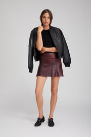 A-Line Leather Snake Print Skirt