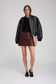 A-Line Leather Snake Print Skirt