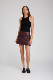 A-Line Leather Snake Print Skirt