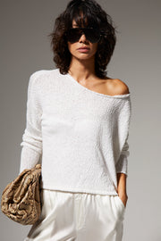 Cotton Bouclé Off Shoulder Sweater