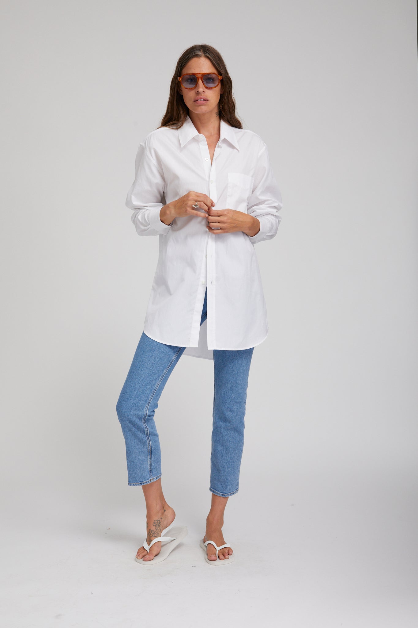 White Poplin Shirt with Pocket