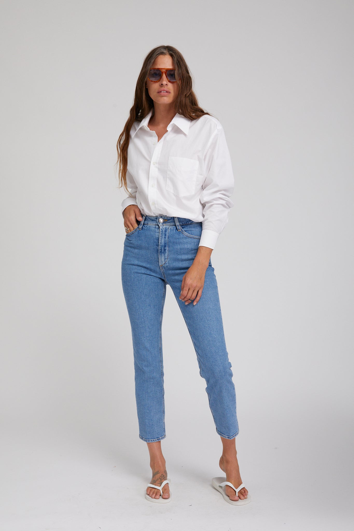 White Poplin Shirt with Pocket
