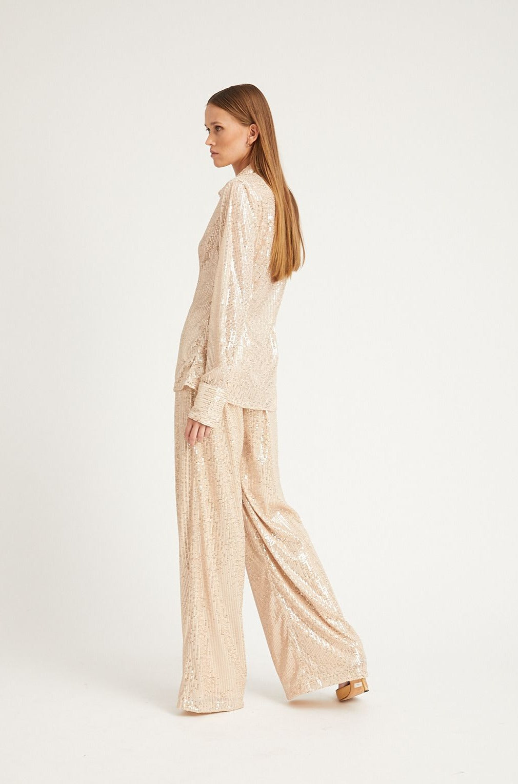 Off White Sequin Wide Leg Pants