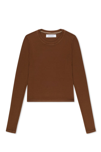 Walnut Rib Cropped Long Sleeve Baby Tee