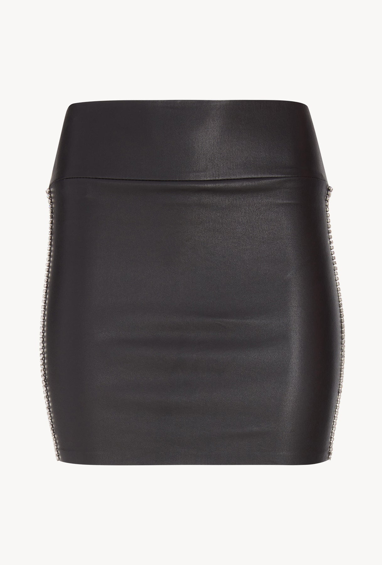 Black Leather Athletic Rhinestone Mini Skirt