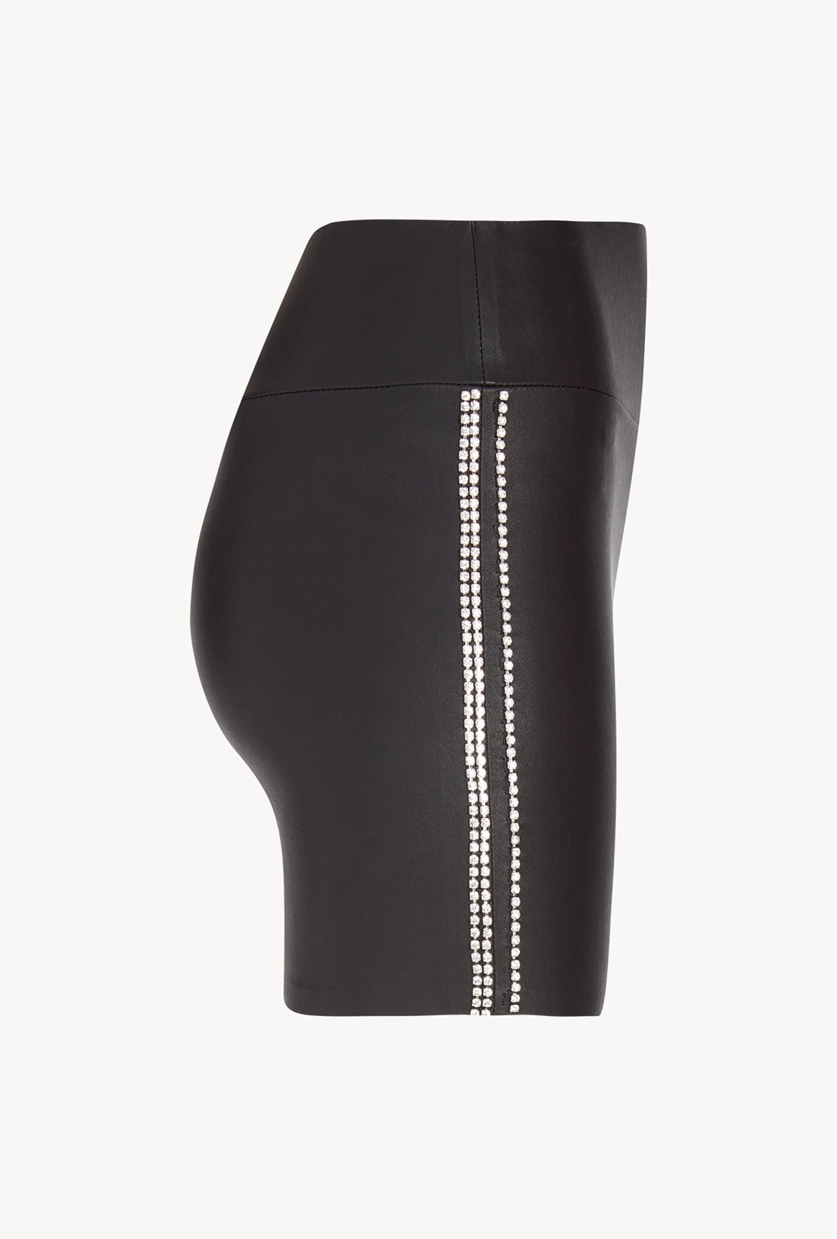 Black Leather Athletic Rhinestone Mini Skirt