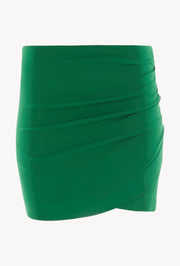 Evergreen Crepe Shirred Wrap Mini Skirt