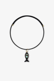 FISH CHARM NECKLACE SMALL ONYX 1