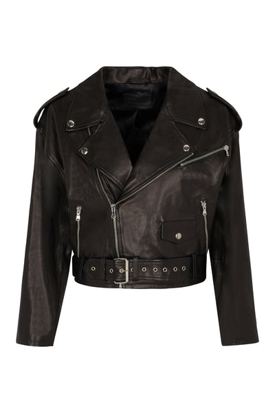 Black Leather Eyelet Lace-Up Moto Jacket