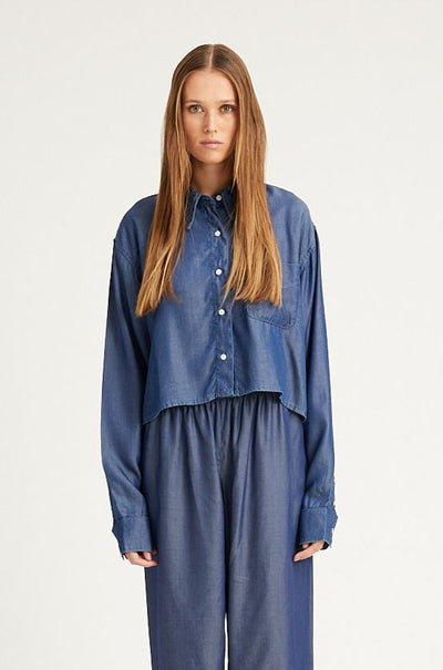 Chambray Cropped Button Down