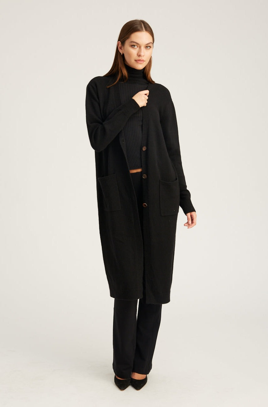 Black Cashmere Long Cardigan