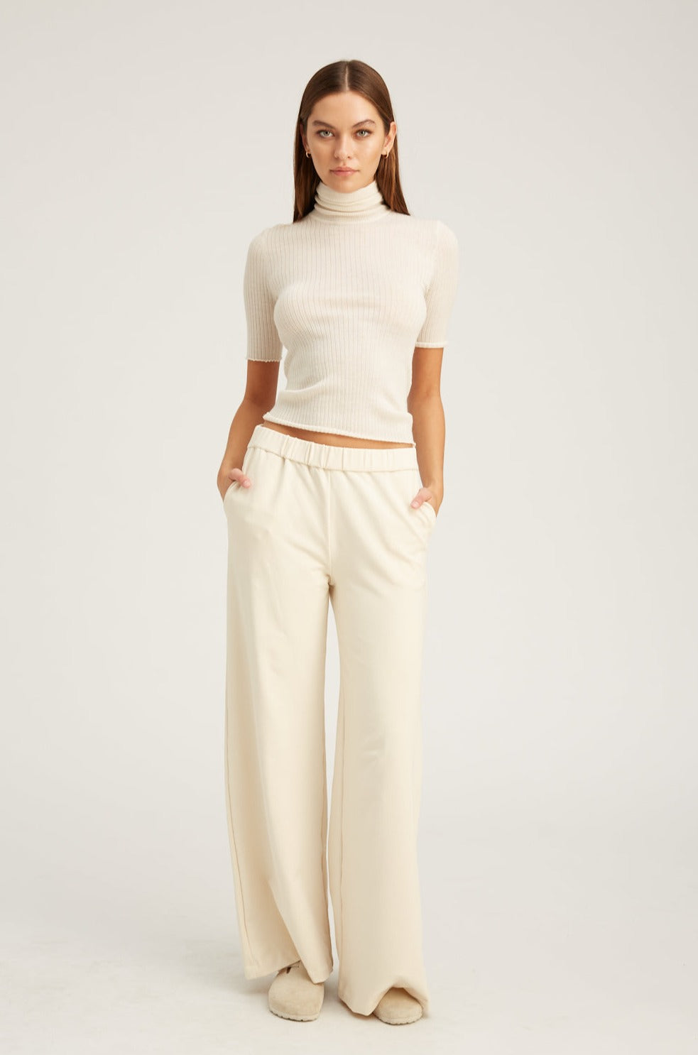 Ecru City Wide Leg Trouser