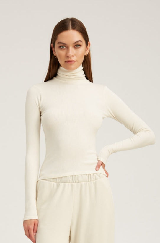 Off White Rib Long Sleeve Turtleneck