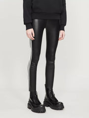 Black and White Stripe Leather Athletic Ankle Legging