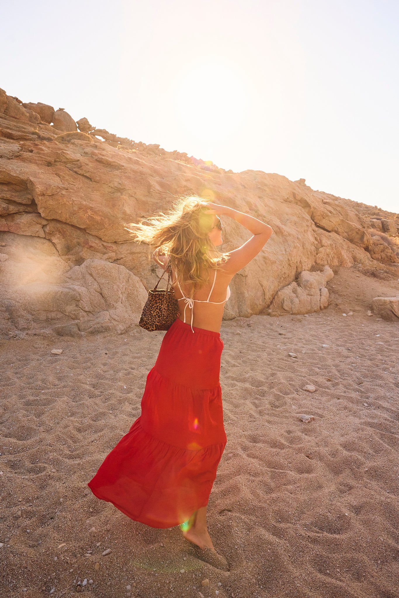 Red Silk Tiered Maxi Skirt
