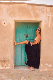 Black Voile Tiered Maxi Skirt