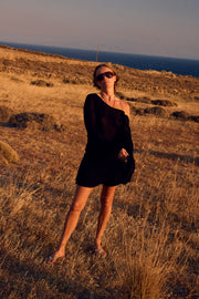 Black Tissue Cashmere Off-Shoulder Top