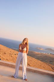 Light Blue Striped Linen Easy Pants