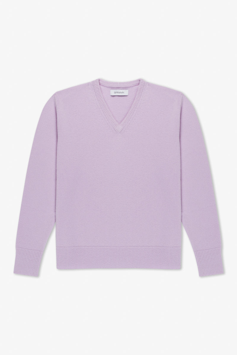 Lavender Cashmere V-Neck Boyfriend Sweater