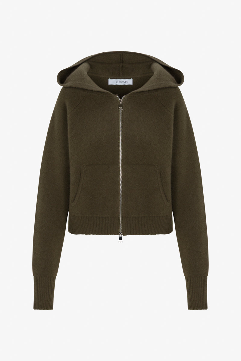 Cashmere Shrunken Zip Up Hoodie