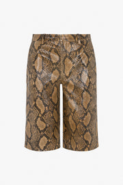Tan Python Leather Bermuda Shorts