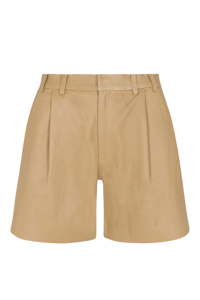 Khaki Leather Trouser Shorts