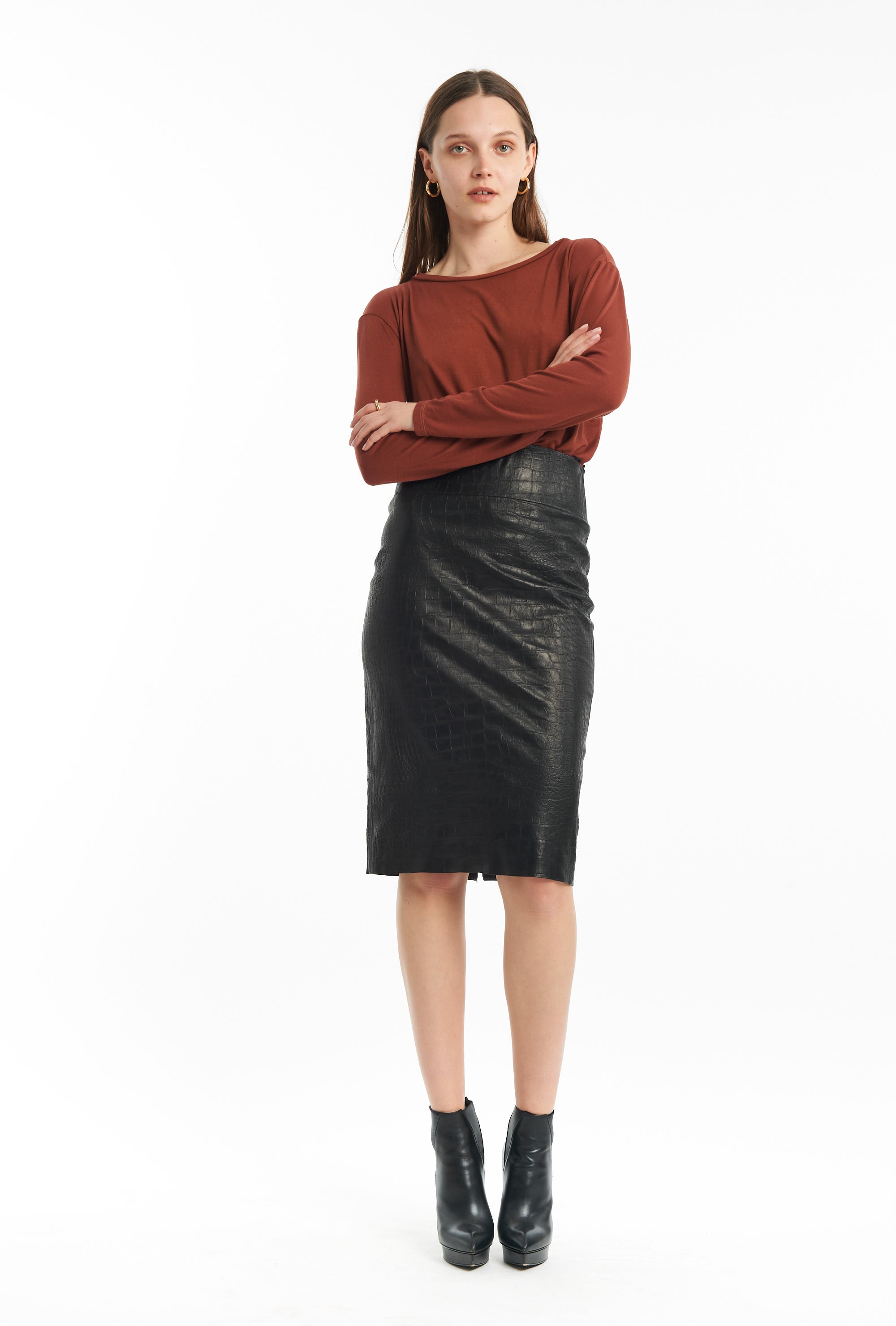 Embossed Pencil Skirt BLACK CROC – SPRWMN