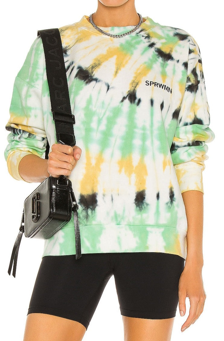 Faded Green Tie Dye Cotton Logo Sweatshirt
