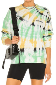 Faded Green Tie Dye Cotton Logo Sweatshirt
