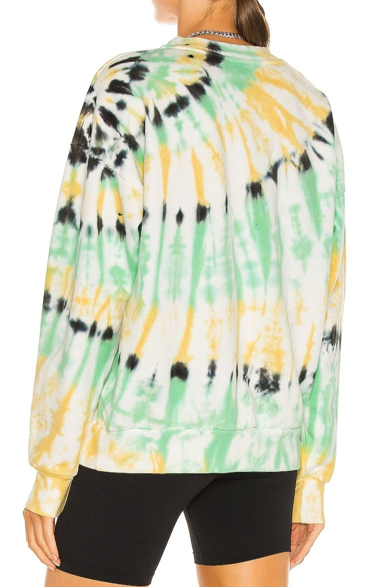 Faded Green Tie Dye Cotton Logo Sweatshirt