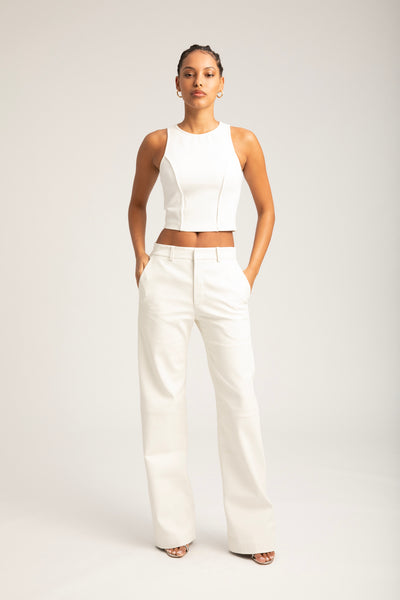 White Leather Baggy Lowrise Trousers