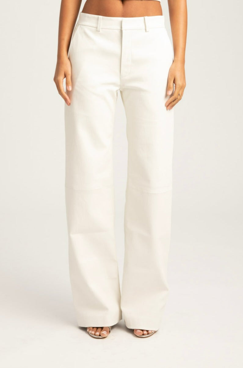 White Leather Classic Trousers