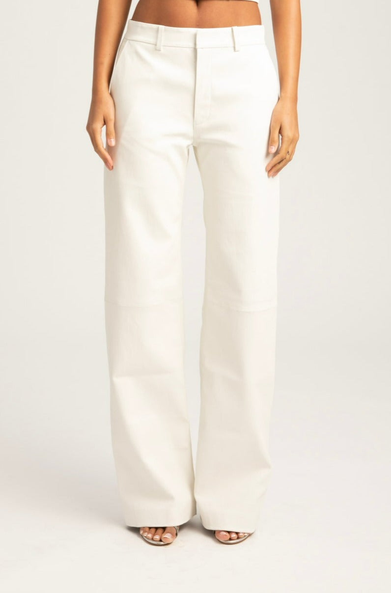 White Leather Baggy Lowrise Trousers