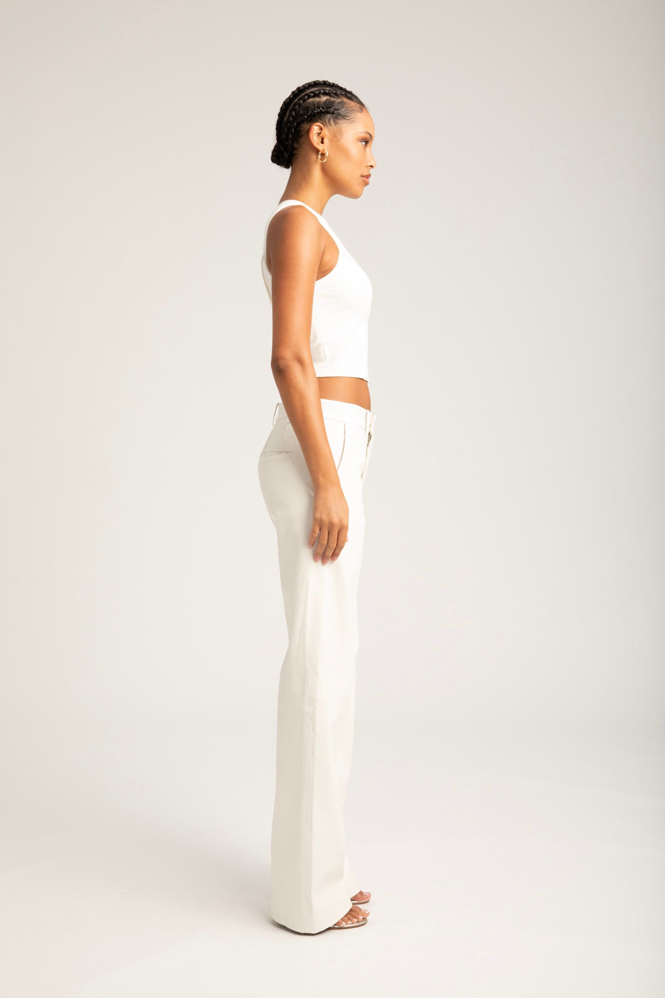 White Leather Classic Trousers