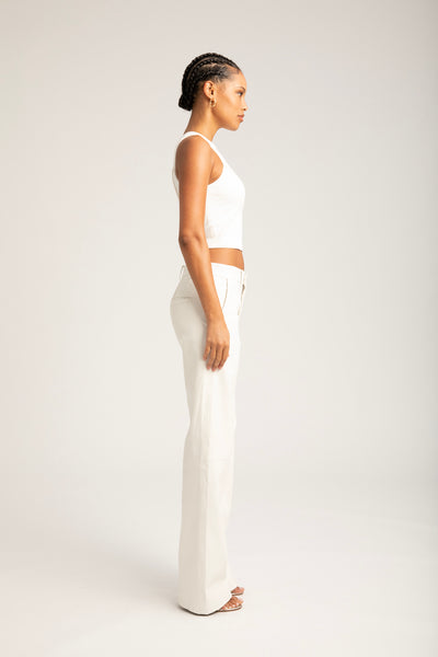 White Leather Baggy Lowrise Trousers