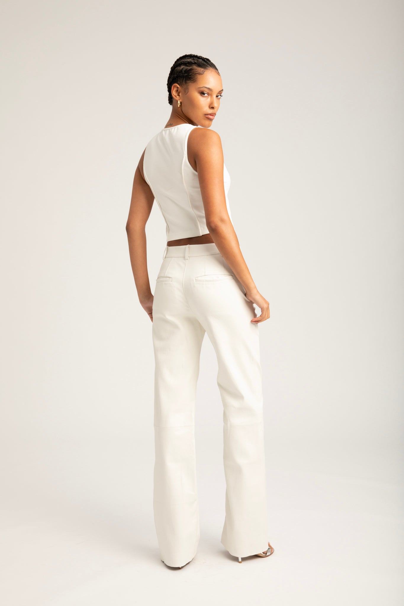 White Leather Baggy Lowrise Trousers