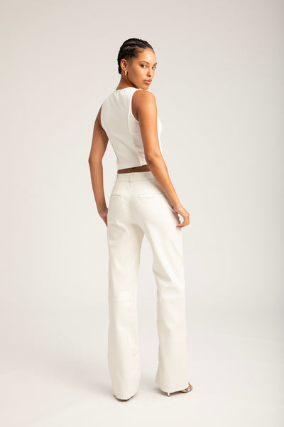 White Leather Baggy Lowrise Trousers