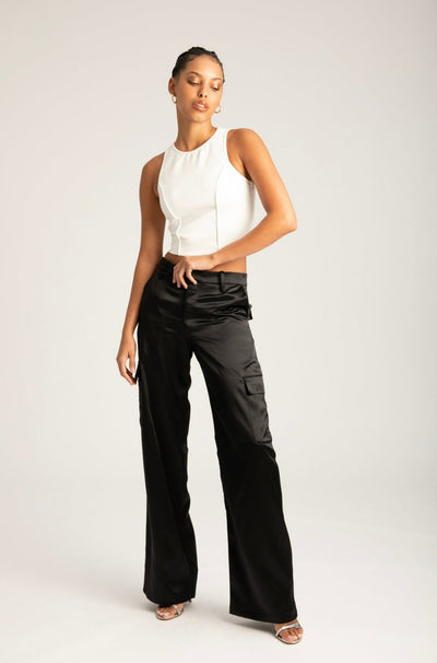 Black Silk Baggy Cargo Pants