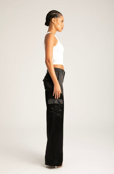 Black Silk Baggy Cargo Pants