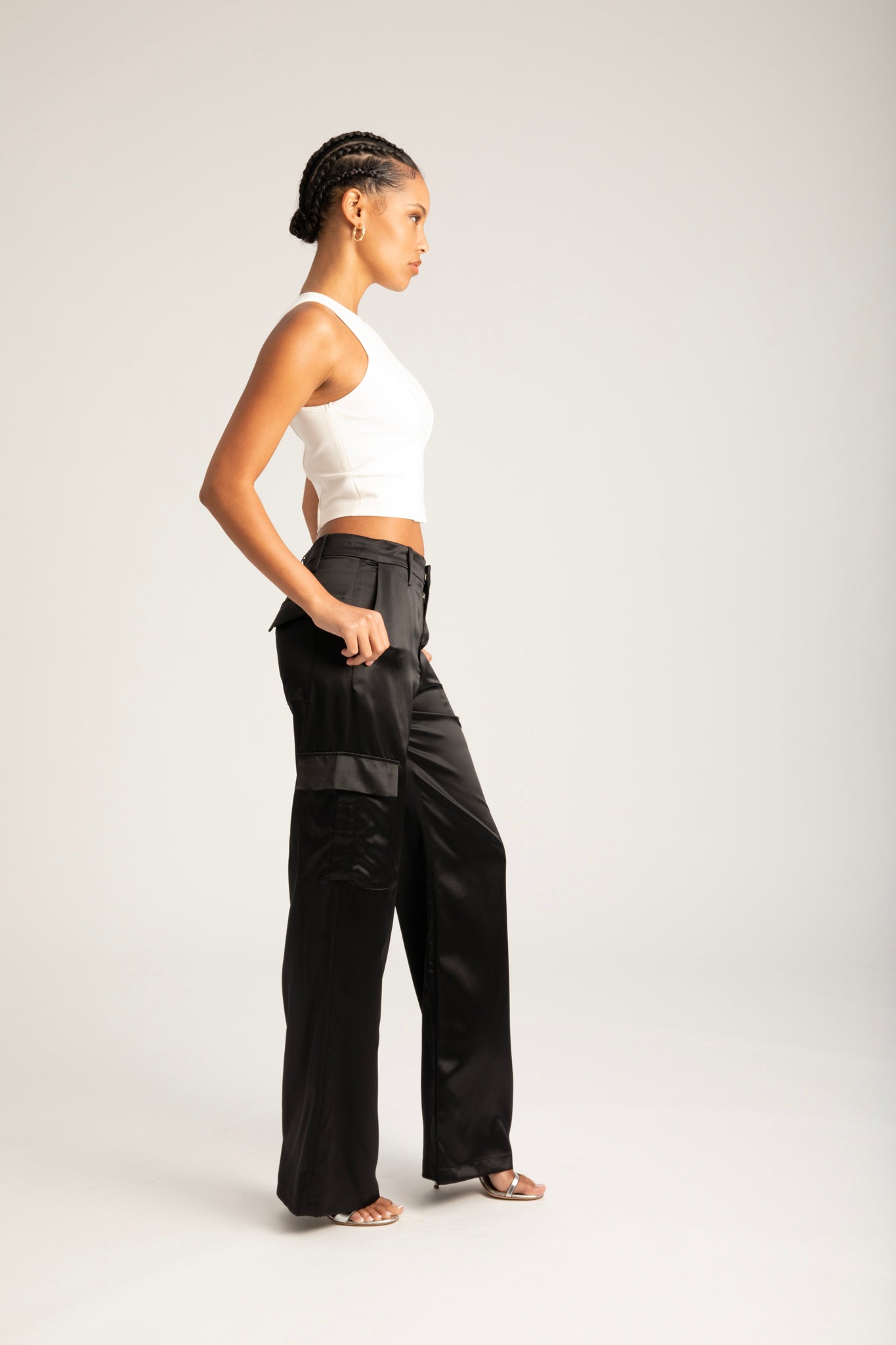 Black Silk Baggy Cargo Pants