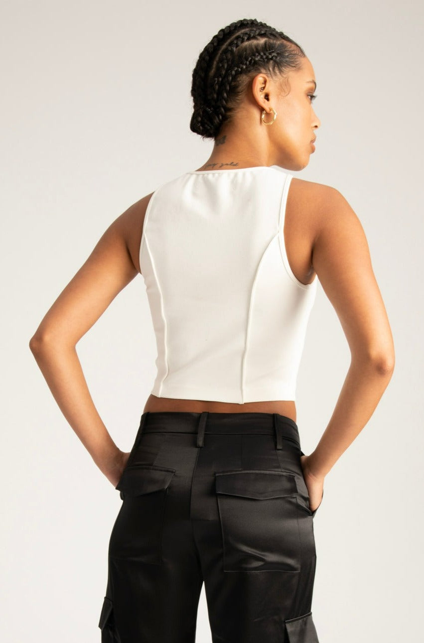 White Audrey Pintuck Top