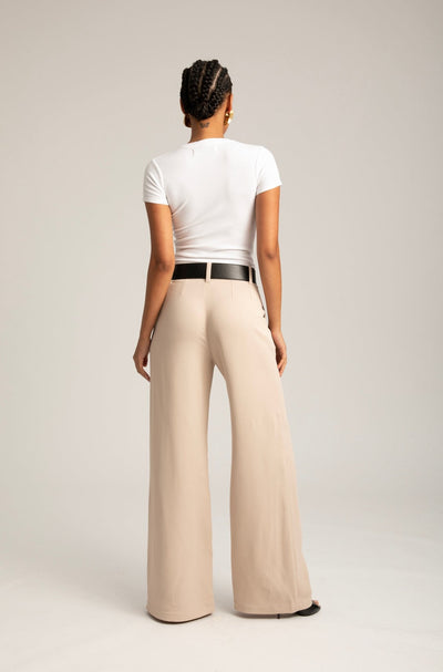 Beige Crepe Pleated Trouser