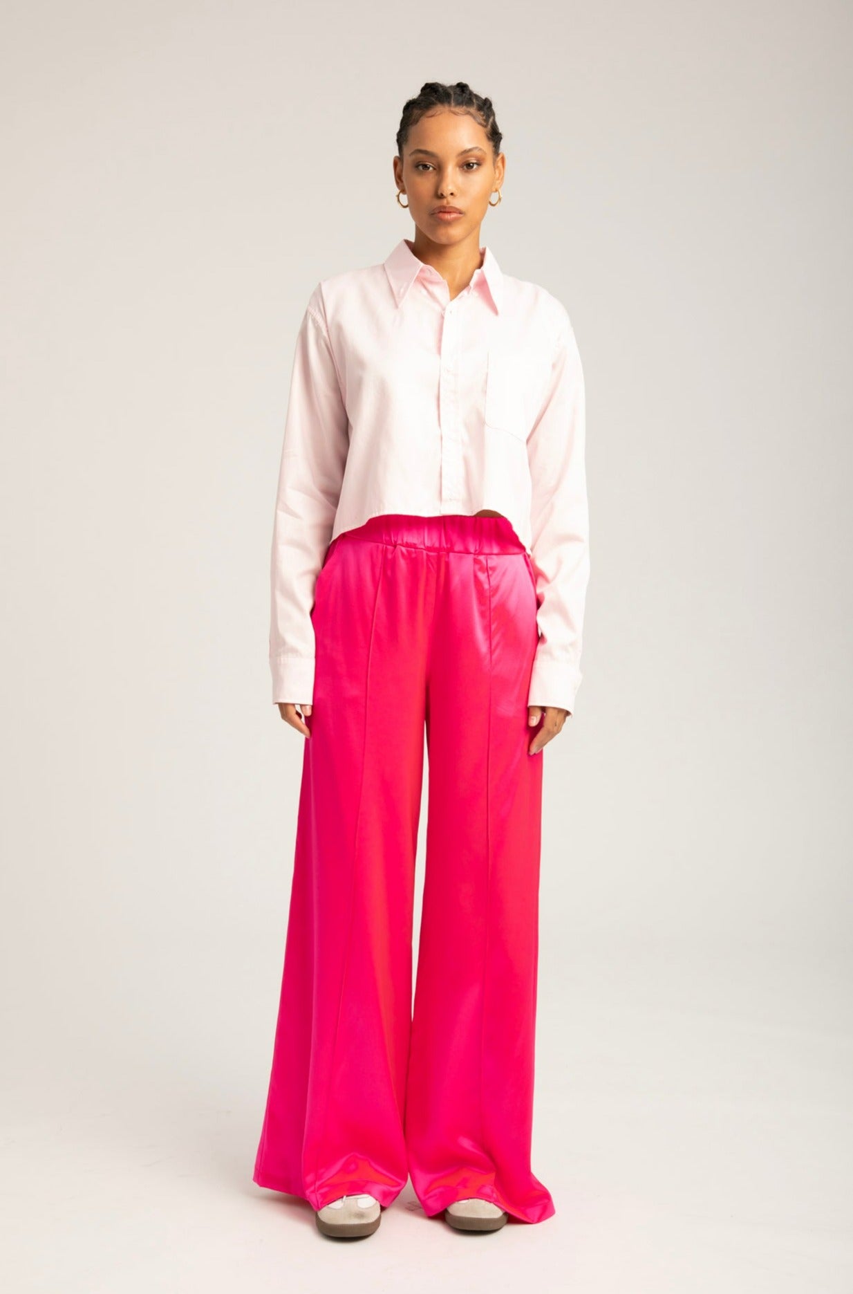 Powder Pink Cotton Cropped Button Down