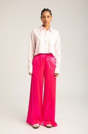 Powder Pink Cotton Cropped Button Down