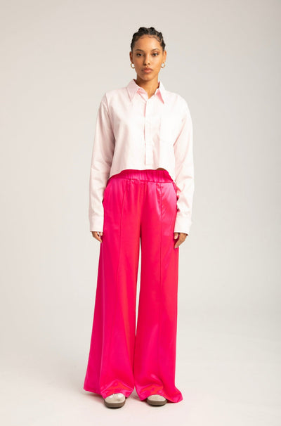 Powder Pink Cotton Cropped Button Up