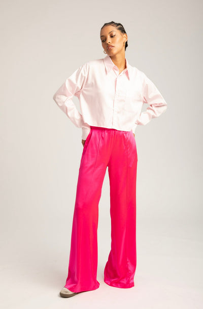 Fuchsia Silk Wide Leg Pintuck Pants