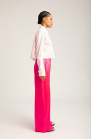 Fuchsia Silk Wide Leg Pintuck Pants