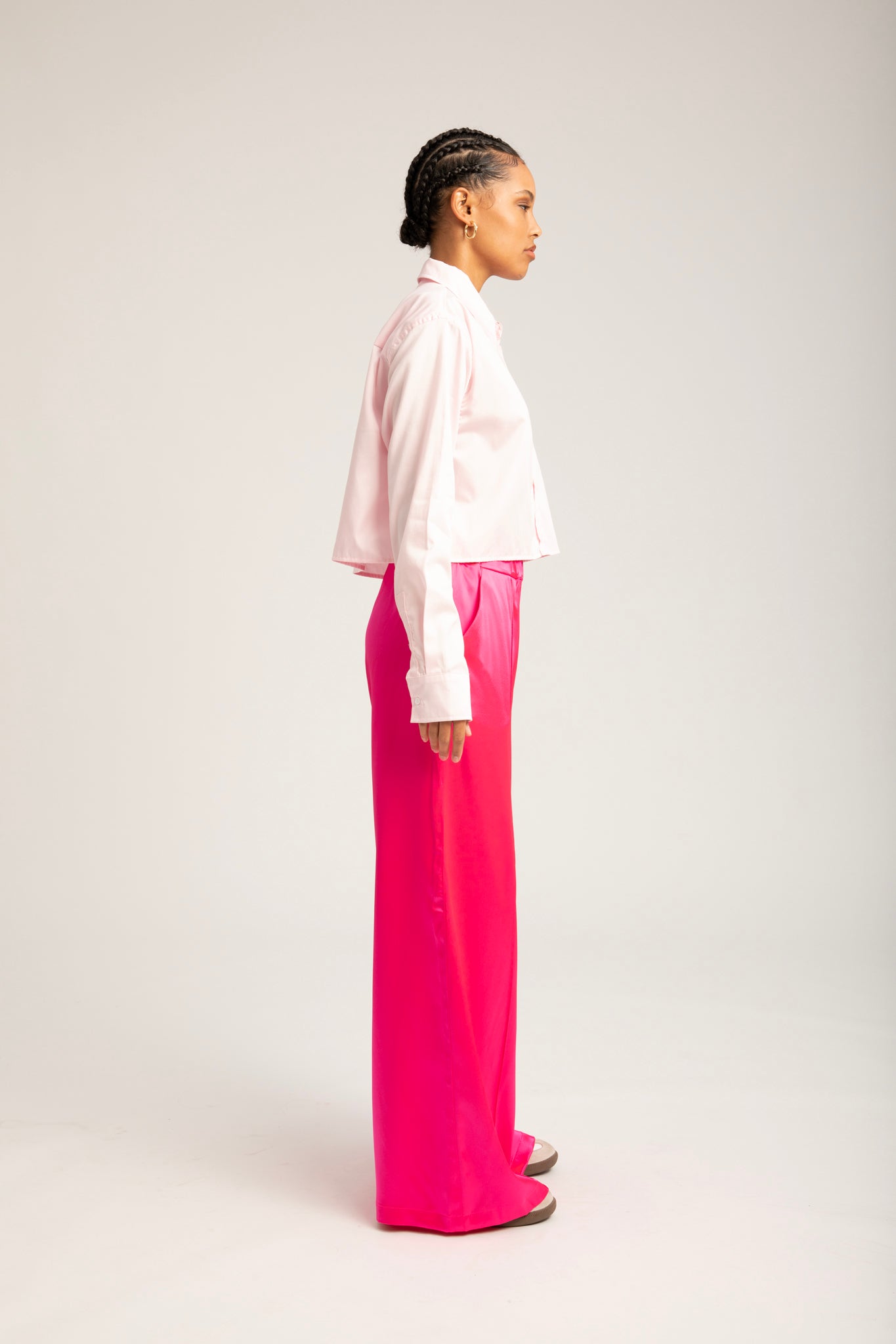 Powder Pink Cotton Cropped Button Down