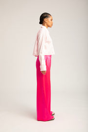 Powder Pink Cotton Cropped Button Down