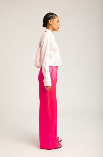 Fuchsia Silk Wide Leg Pintuck Pants